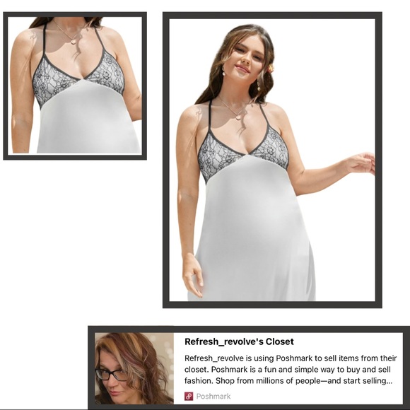 Contrast Lace Criss Cross Back Cami Night Dress - Picture 3 of 8